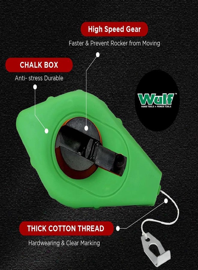 Wulf Automatic Chalk Line Reel with Marker Pencil | Self-Retracting Chalk Line Tool for Masonry, Carpentry & Construction | Brick Layer & Carpenter Leveling Tool | Durable Chalk Reel Kit - Image 3